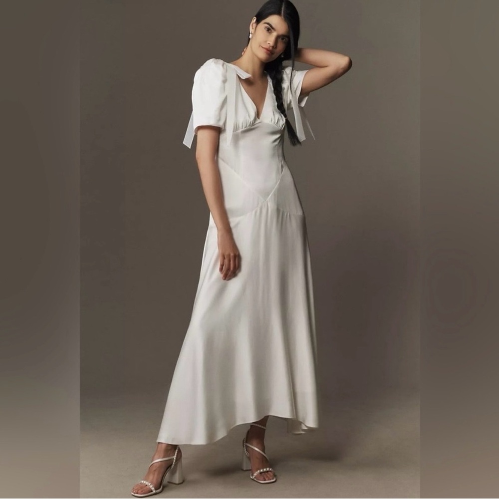 NWT Anthropologie Satin Bow Sleeves Wedding Dress